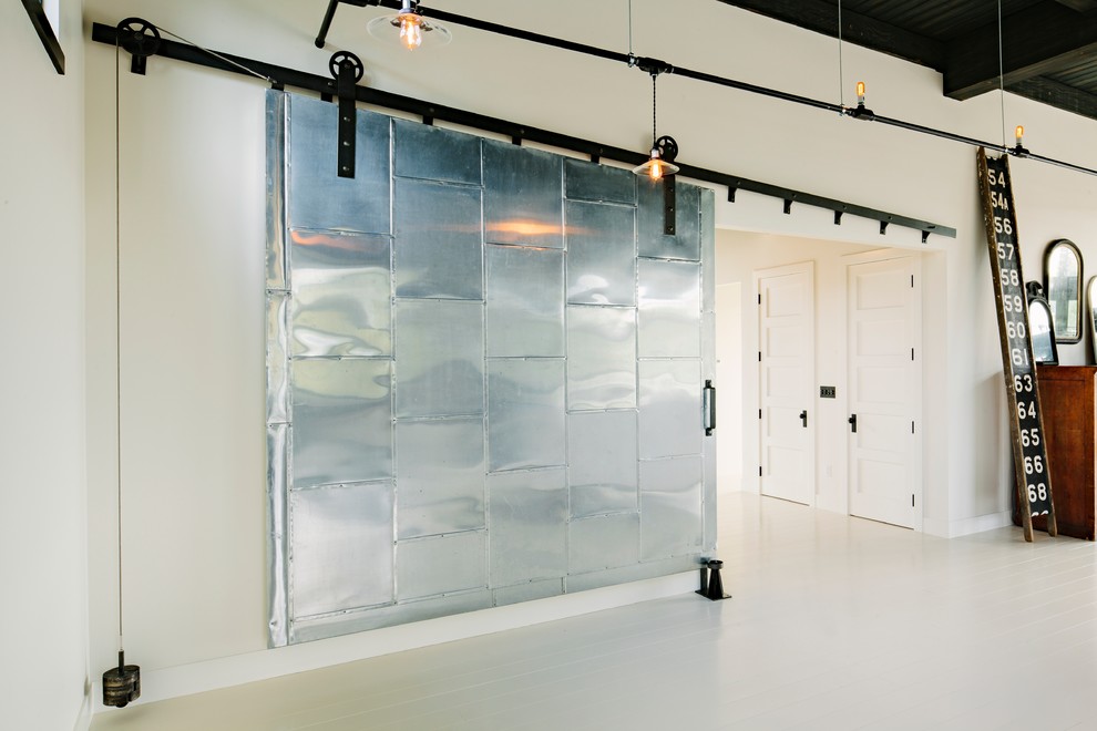 Metal Barn Doors Hall Industrial with Baseboards Exposed Pulley Metal