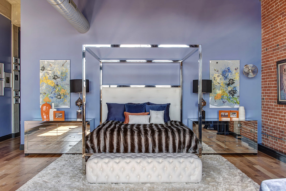 Metal Canopy Bed Bedroom Contemporary with Area Rug Bed Pillows