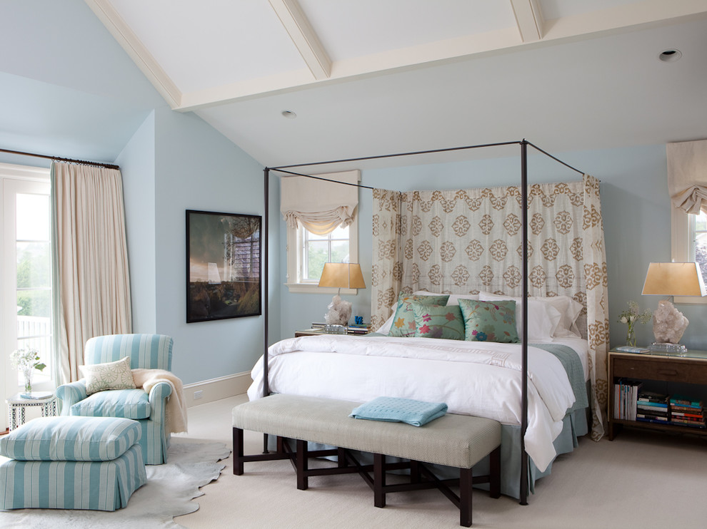 Metal Canopy Bed Bedroom Transitional with Animal Hide Area Rug