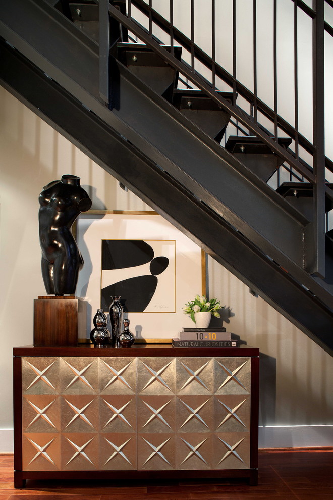 Metal Console Table Staircase Eclectic with Banister Baseboards Metal Railing