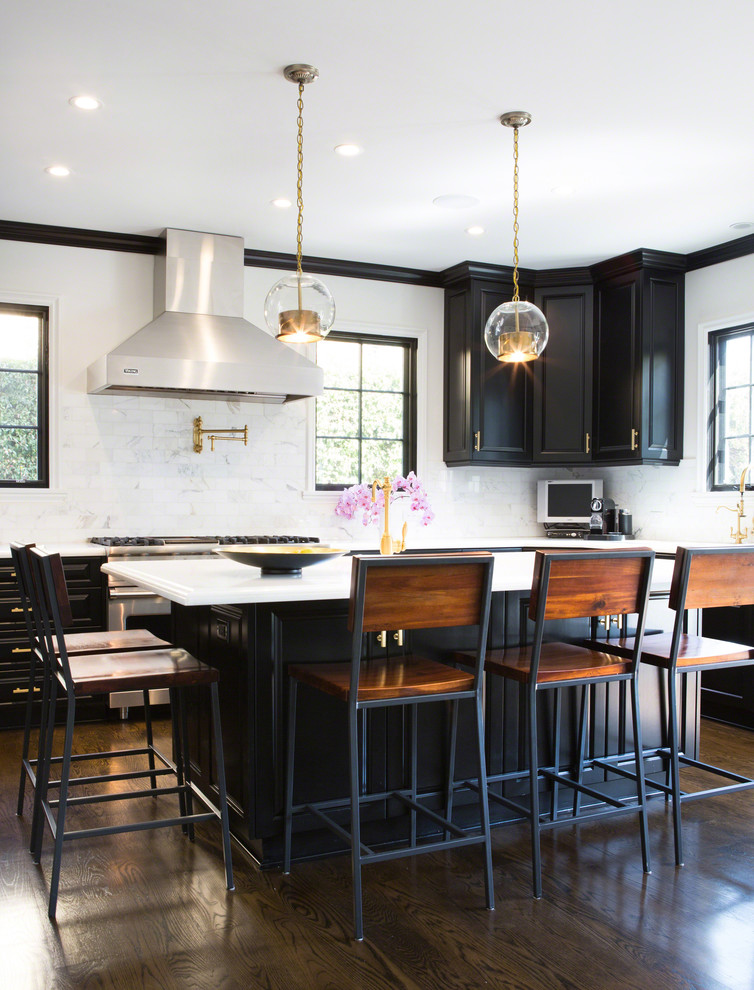Metal Counter Stools Kitchen Transitional with Black Cabinets Black Kitchen