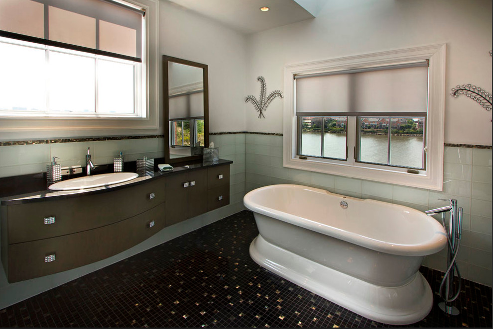 Metal Dining Chairs Bathroom Contemporary with Artistic Tile Bathroom Black