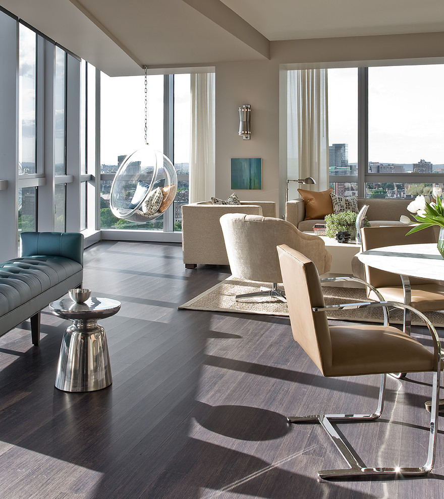 Metal Dining Chairs Dining Room Contemporary with Bench Seating Corner Windows