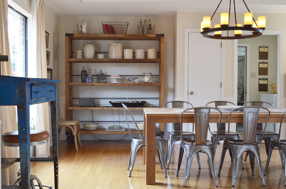 Metal Dining Chairs Dining Room Eclectic with Beige Walls Canisters Chandelier