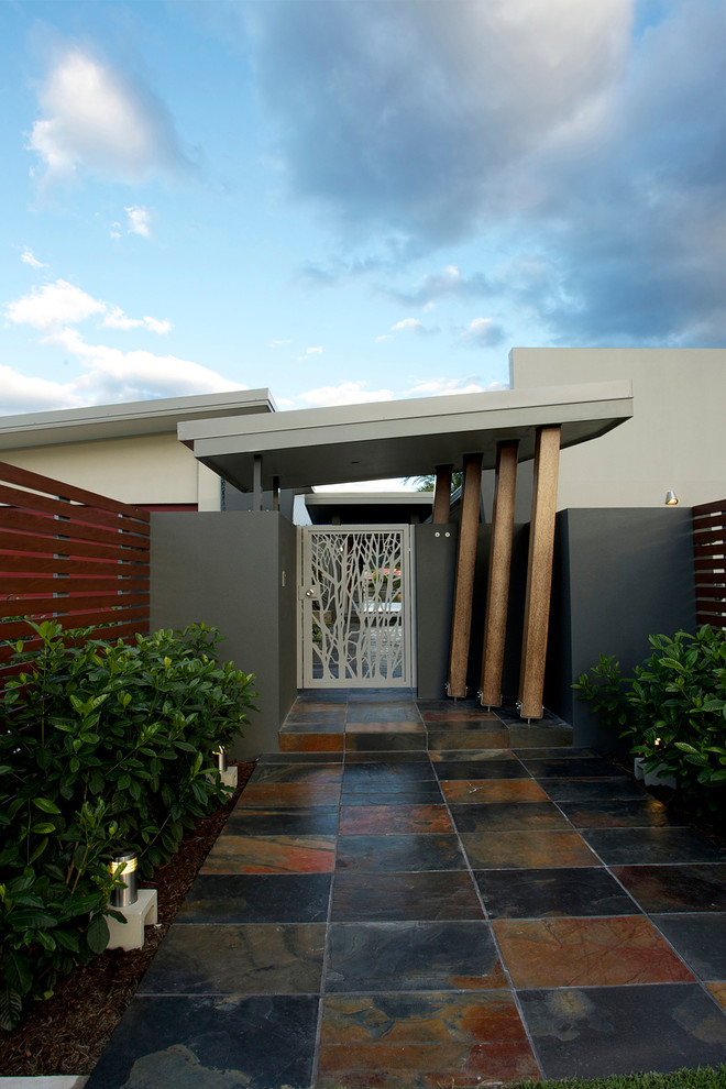 Metal Gate Designs Exterior Contemporary with Beam Black Wall Covered