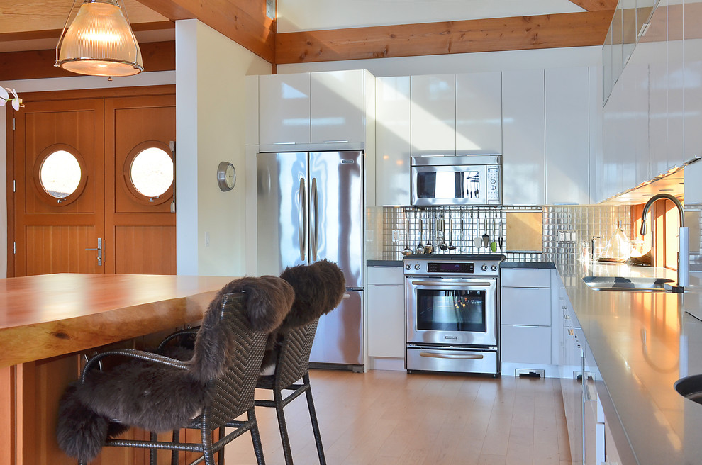 Metal Kitchen Cabinets Kitchen Contemporary with Backsplash Counter Stools Gray