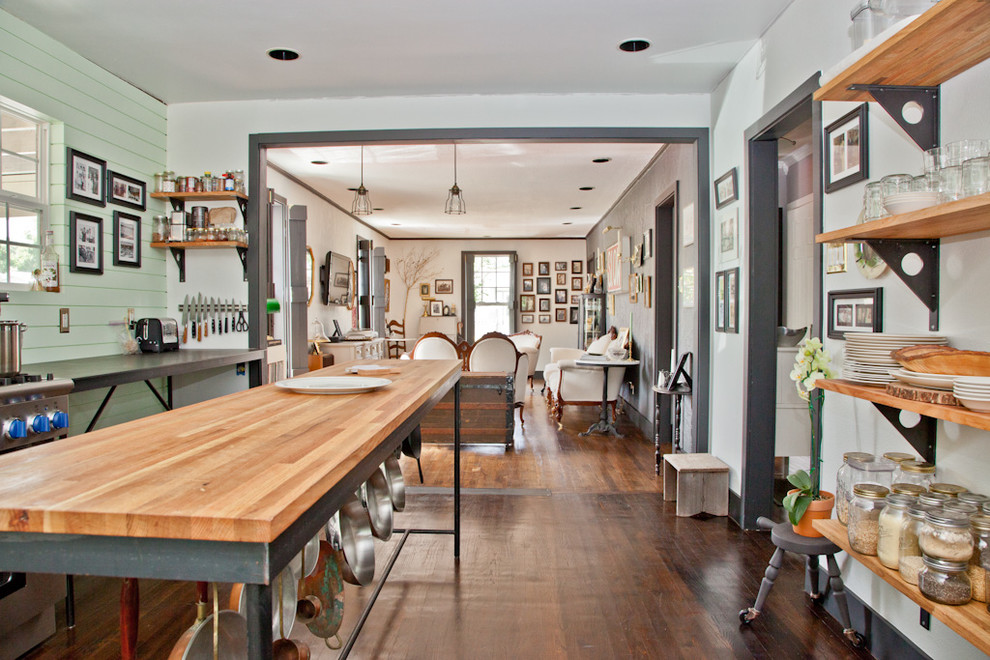 Metal Shelf Brackets Kitchen Eclectic with Butcher Block Counter Gallery