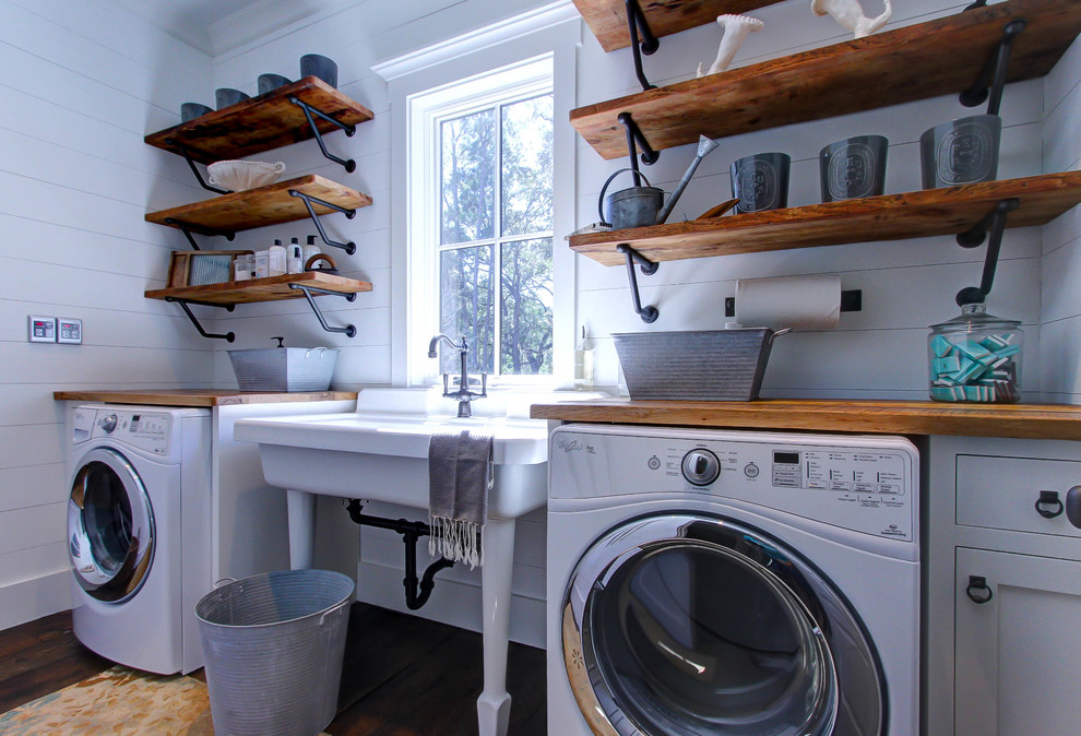 Metal Shelf Brackets Laundry Room Farmhouse with White Framed Window White
