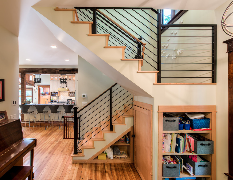 Metal Stair Railings Staircase Transitional with Beige Wall Black Bar