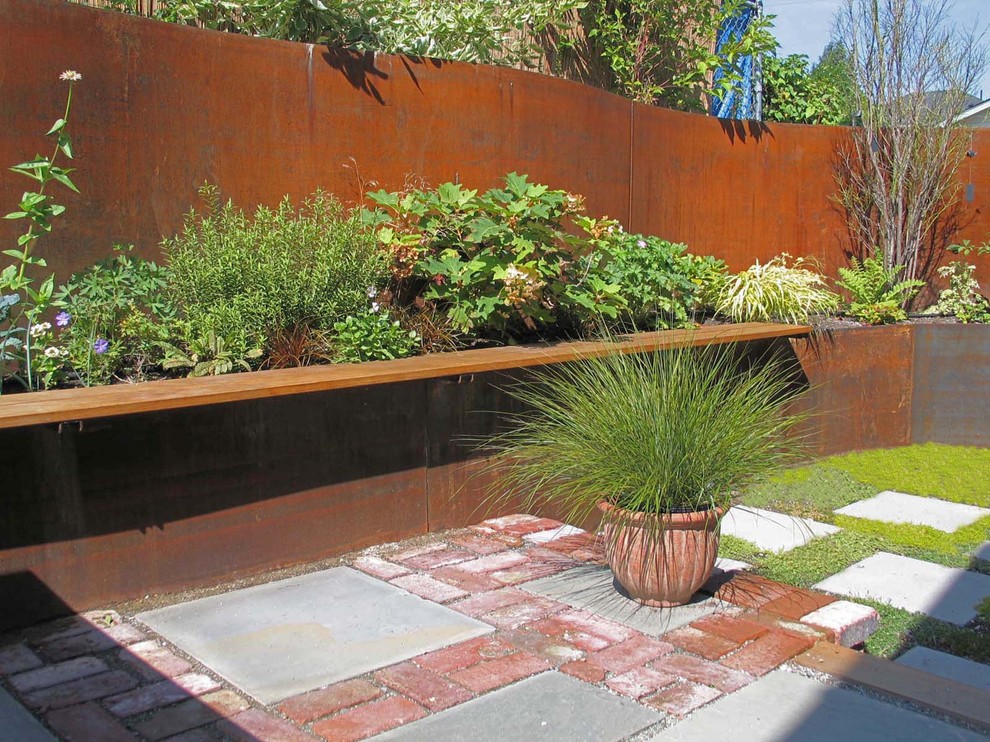 Metal Wall Shelf Landscape Industrial with Brick Paving Concrete Paving