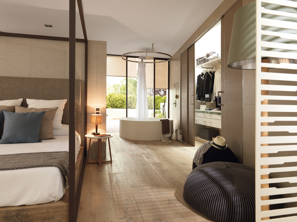 Metallic Porcelain Tile Bedroom Contemporary with Bed and Bath Bedroom
