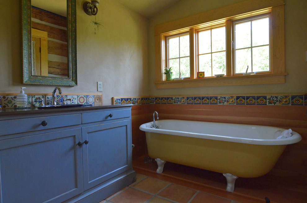 Mexican Kitchen Tiles Bathroom Rustic with Blue Cabinets Cabin Claw Foot
