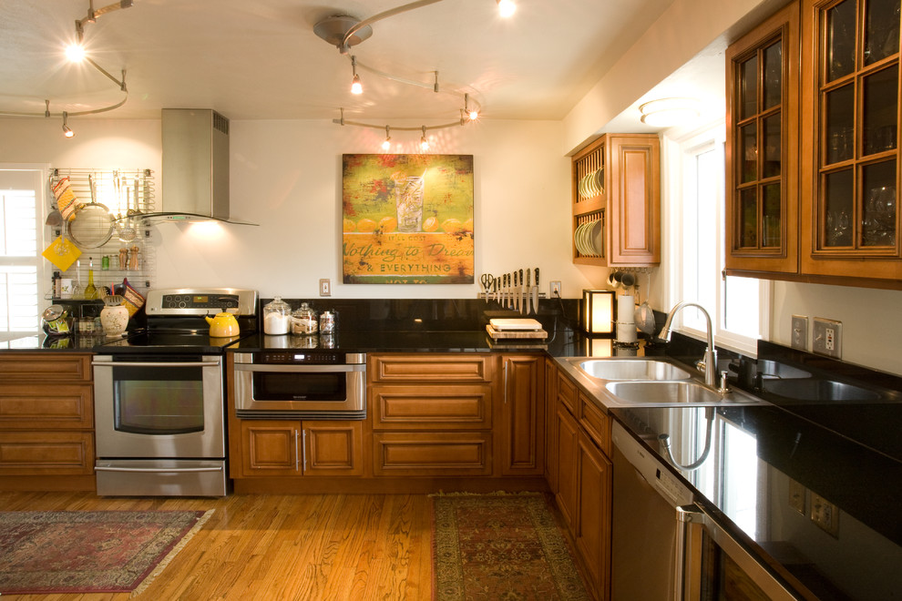 Microwave in Drawer Kitchen Eclectic with Black Granite Counter Top
