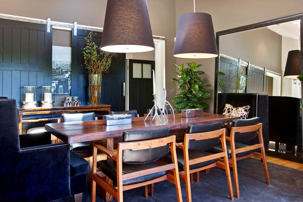 Mid Century Chair Dining Room Transitional with Barn Doors Black Sliding
