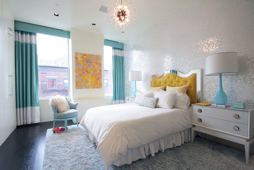 Mid Century Chandelier Bedroom Contemporary with Bedroom Teenager Girl Blue