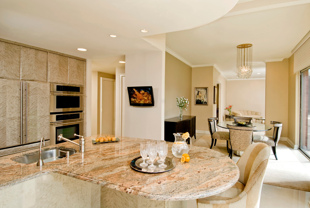 Mid Century Chandelier Kitchen Contemporary with Birds Eye Maple Bronze