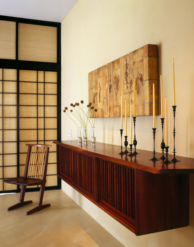Mid Century Credenza Entry Asian with Candle Candle Holder Console