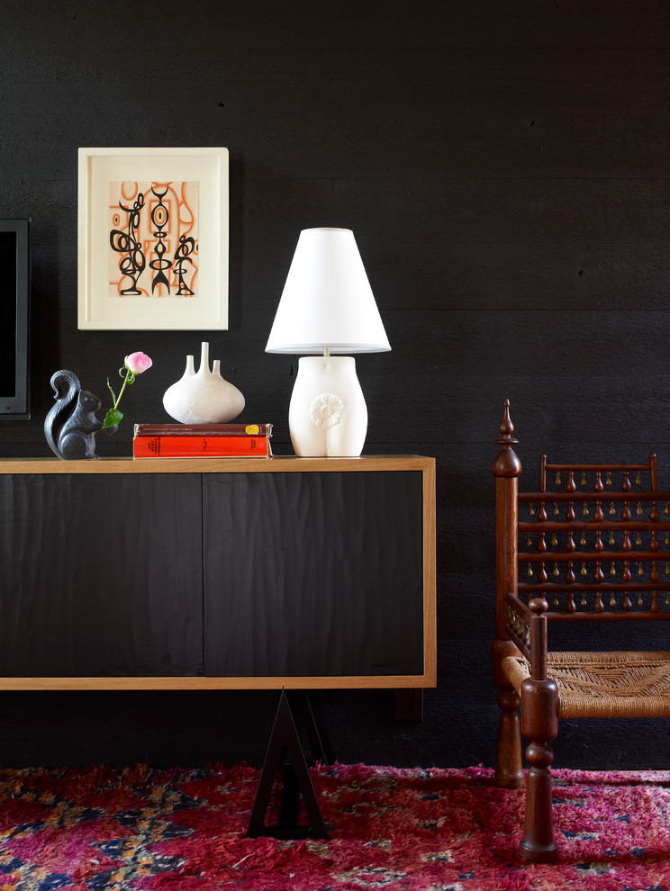 Mid Century Credenza Hall Contemporary with Area Rug Artwork Black