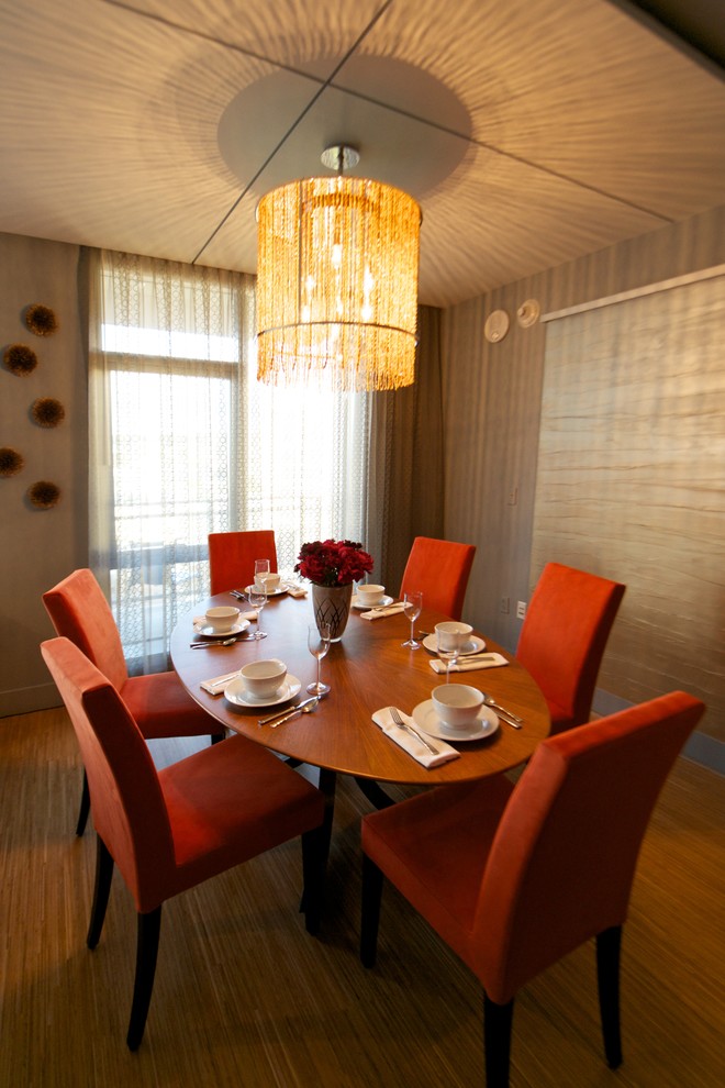 Mid Century Dining Table Dining Room Modern with Bamboo Flooring Condominium Custom