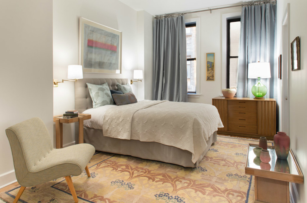 Mid Century Lounge Chair Bedroom Transitional with Blue Curtains City Living