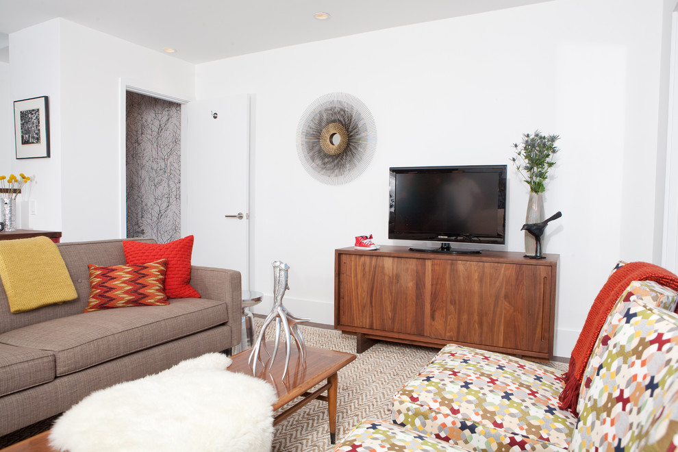 Mid Century Media Console Living Room Midcentury with Area Rug Coffee Table