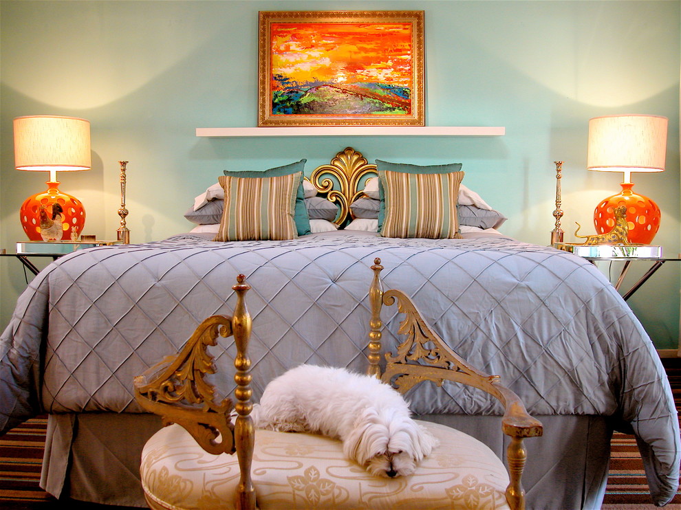 Mid Century Modern Bedroom Bedroom Contemporary with Bench Blue Walls Eichler1