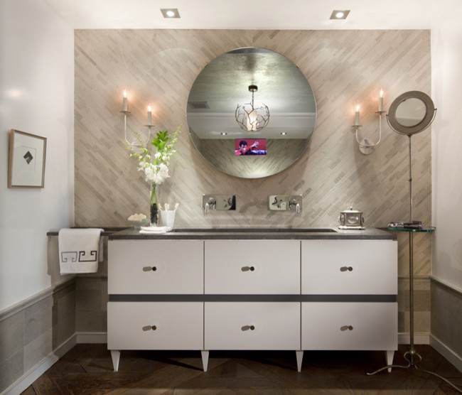 Mid Century Modern Credenza Bathroom with Artisan Tile Artistic Tile