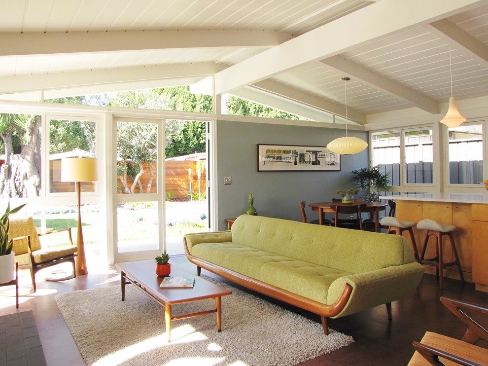 Mid Century Modern Exterior Paint Colors Living Room Midcentury with Beige Tufted Rug Clerestory