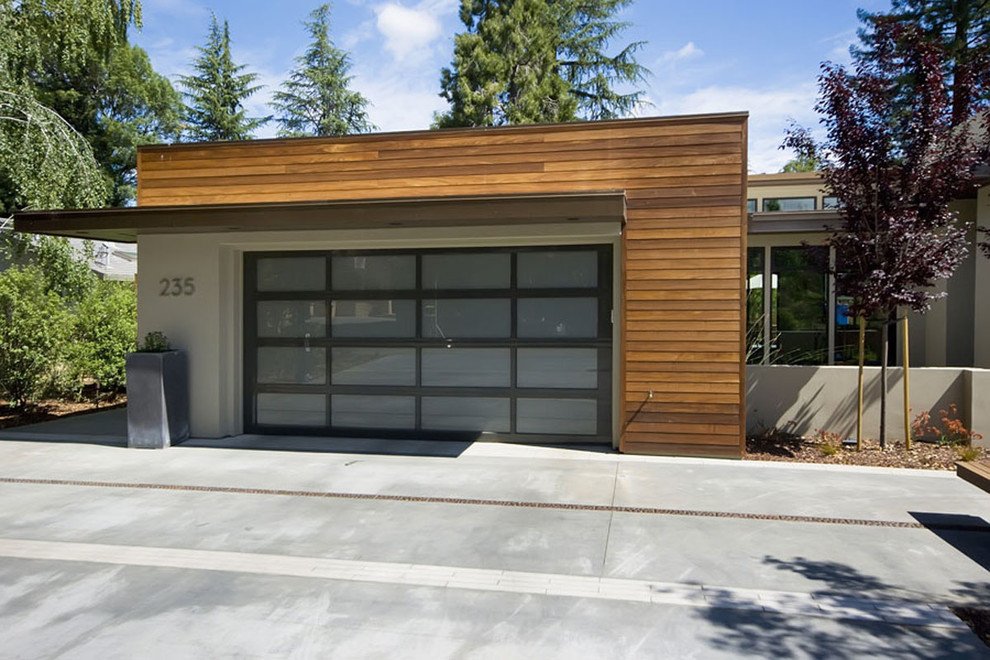 Mid Century Modern Garage Doors Garage and Shed Contemporary with Concrete Paving Container Plants