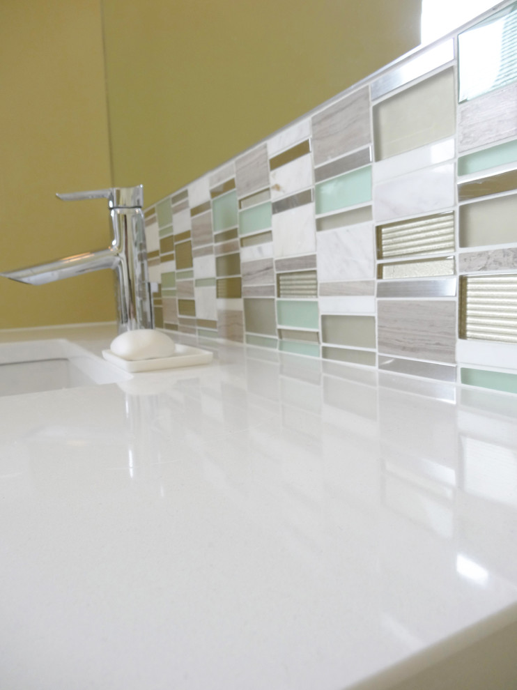 Mid Century Modern Vanity Bathroom Midcentury with Cambria Quartz White Cliff