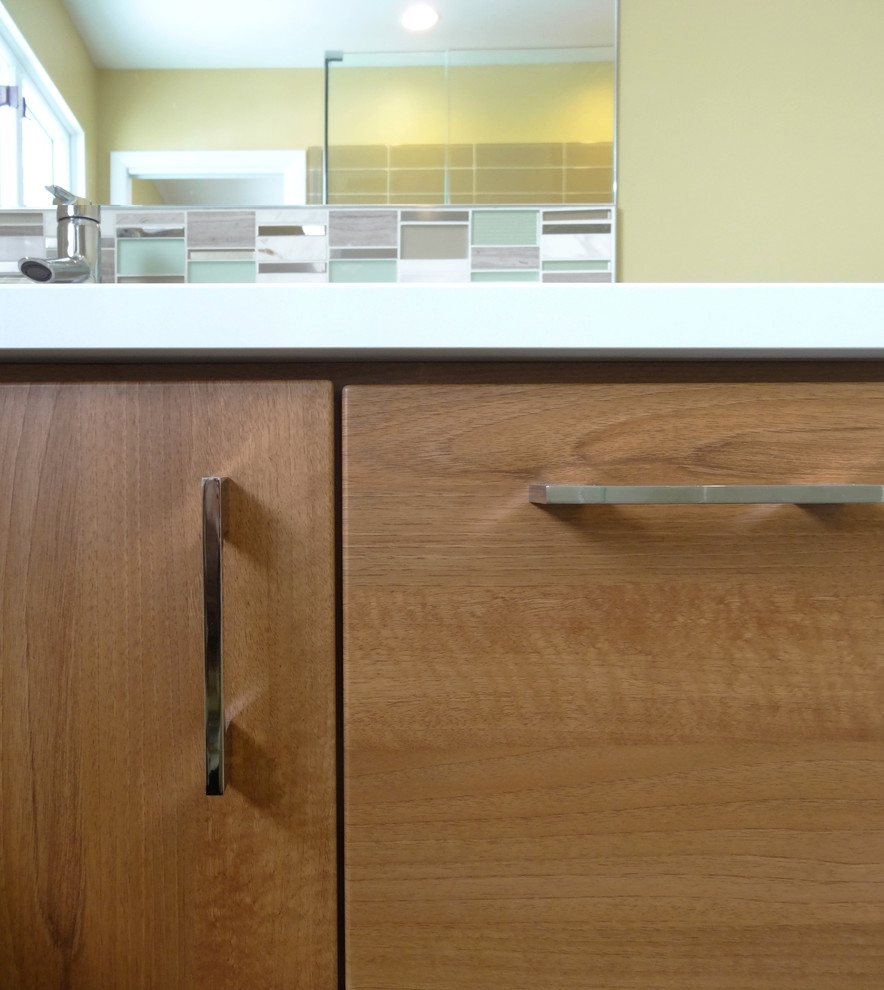 Mid Century Modern Vanity Spaces Midcentury with Glass Shower Glass Subway