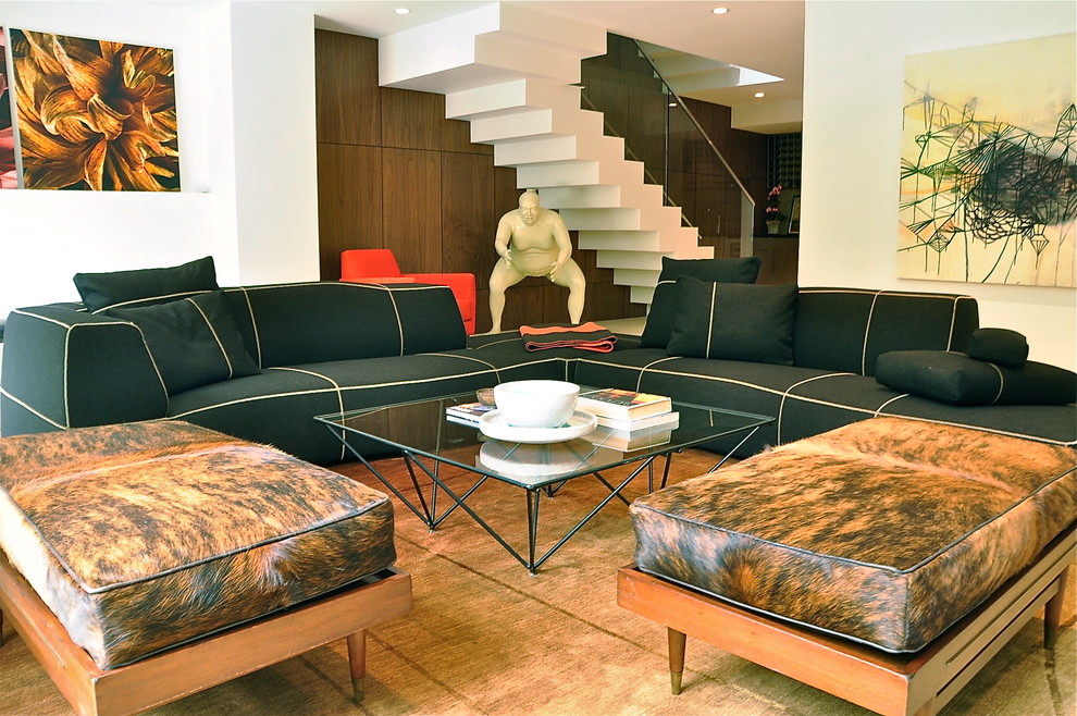 Mid Century Ottoman Living Room Contemporary with Art Bay Area Beverly