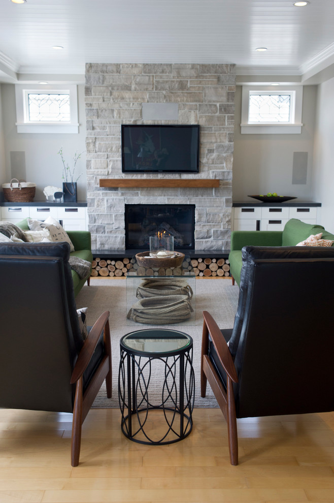 Mid Century Recliner Family Room Transitional with Concrete Countertops Concrete Hearth