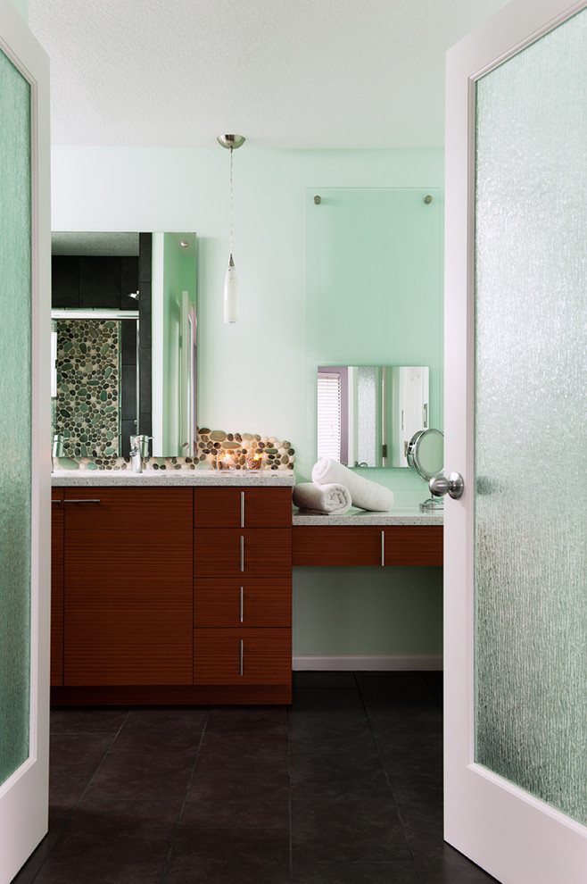mint green wall paint Bathroom Contemporary with crisp french doors frosted