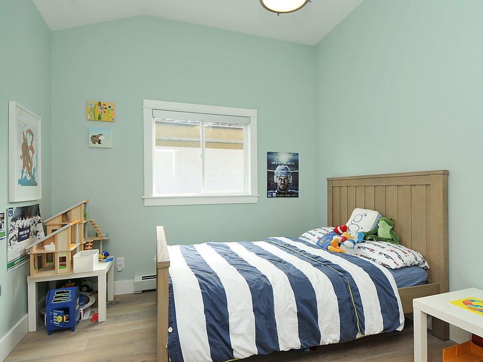 Mint Wall Paint Kids Contemporary with Artwork Baseboards Bedroom Blue
