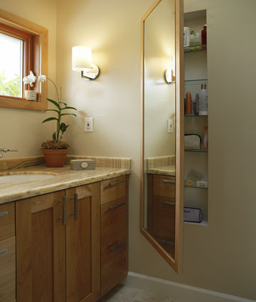 Mirror with Jewelry Storage Bathroom Contemporary with Bath Lighting Between Studs