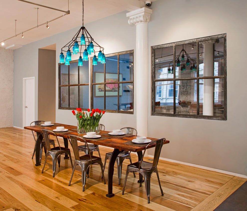 Mirrored Dining Table Dining Room Industrial with Baseboard Blue Chandelier Half