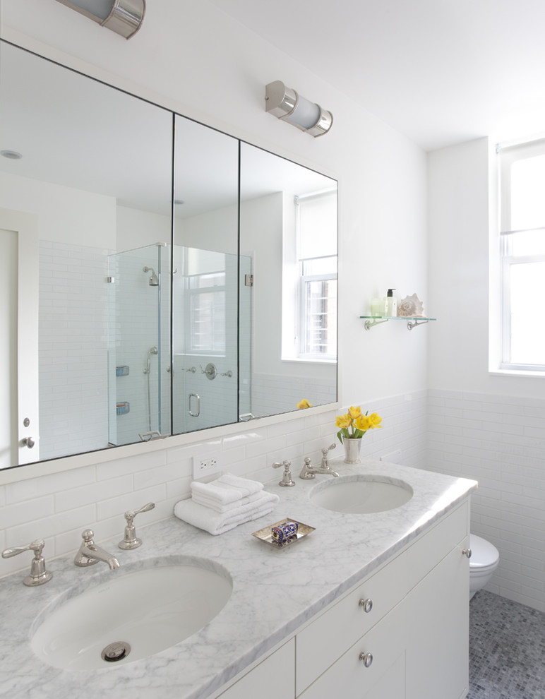 Mirrored Medicine Cabinet Bathroom Contemporary with Double Sink Glass Shower