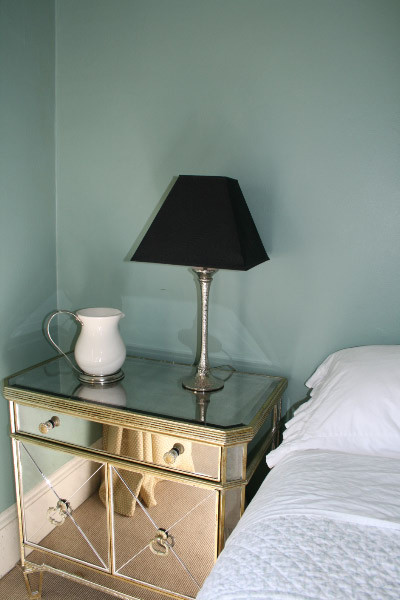 Mirrored Night Stand Bedroom Eclectic with Black Shade on Bashed