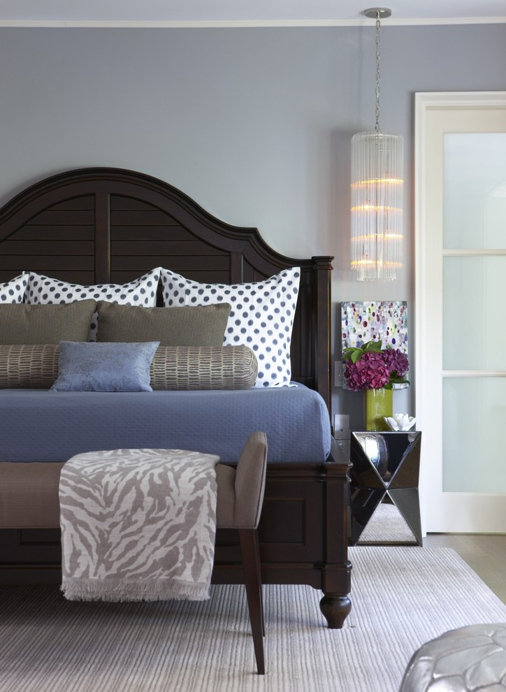 Mirrored Side Table Bedroom Transitional with Area Rug Bed Pillows