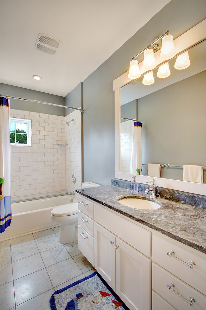 Mirrored Subway Tile Bathroom Traditional with Chrome Granite Gray Mirror