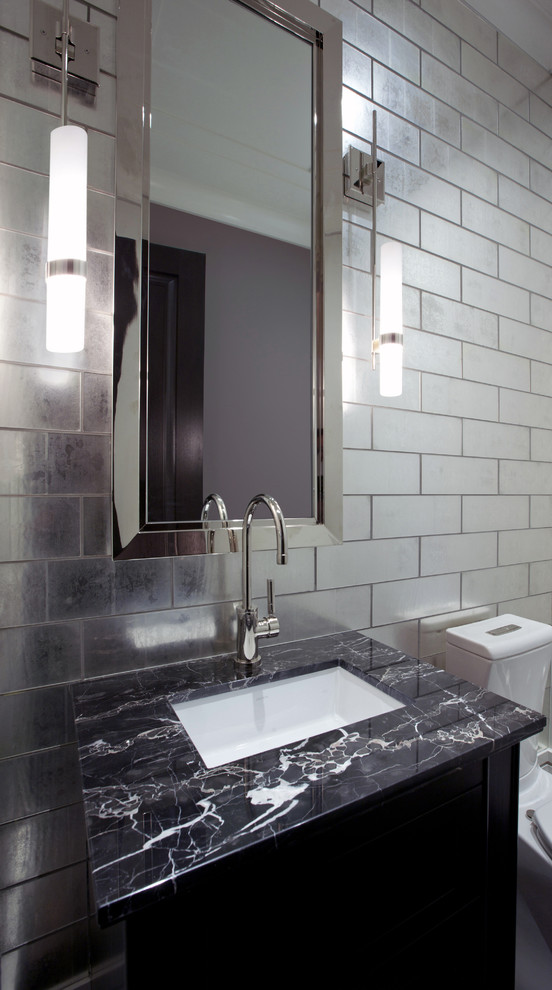 Mirrored Subway Tile Bathroom Transitional with Ann Sacks Tile Bathrrom