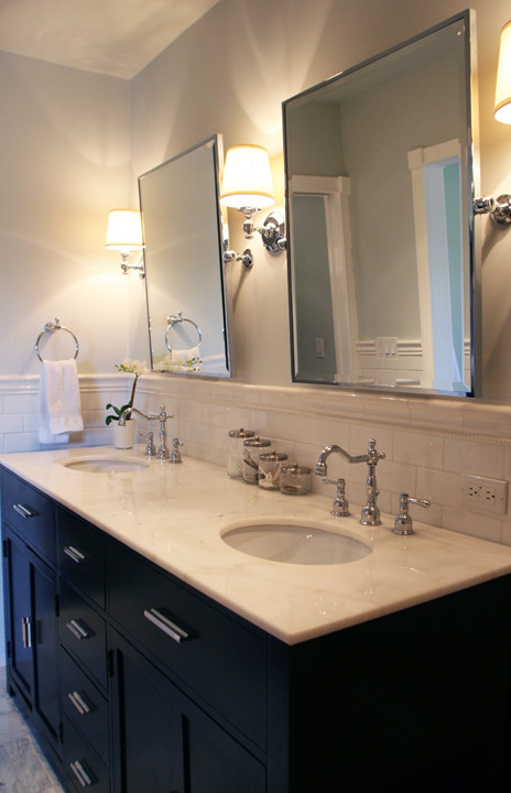 Mirrored Subway Tile Backsplash Bathroom Traditional with None 