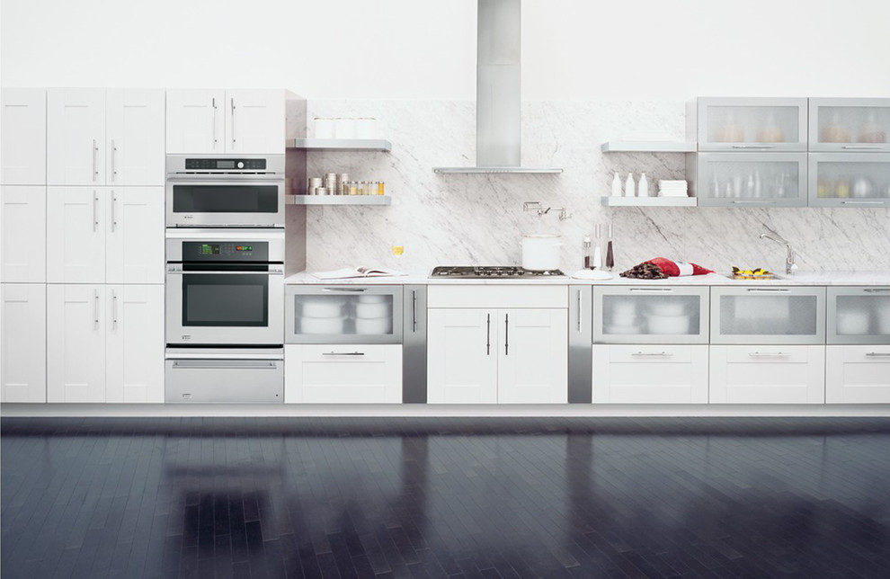 Mirrored Tile Backsplash Kitchen Contemporary with Appliances Ge Standards Of