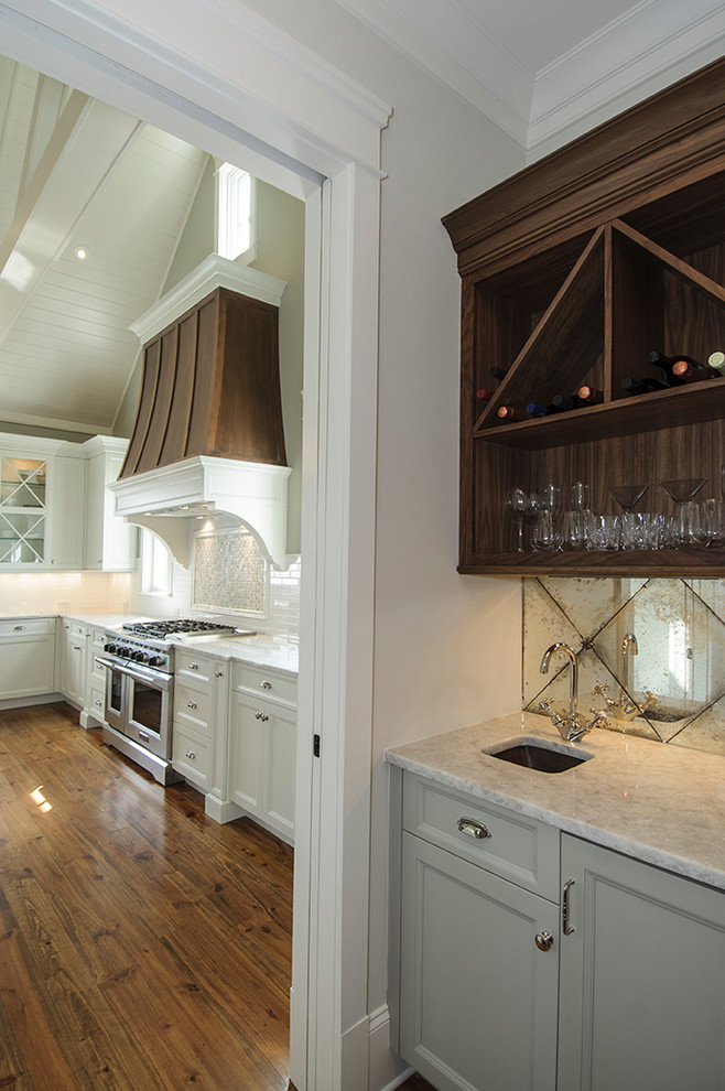 Mirrored Tile Backsplash Kitchen Traditional with None 