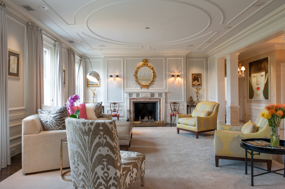 Mirrors Over Fireplace Living Room Contemporary with Beige Rug Ceiling Detail
