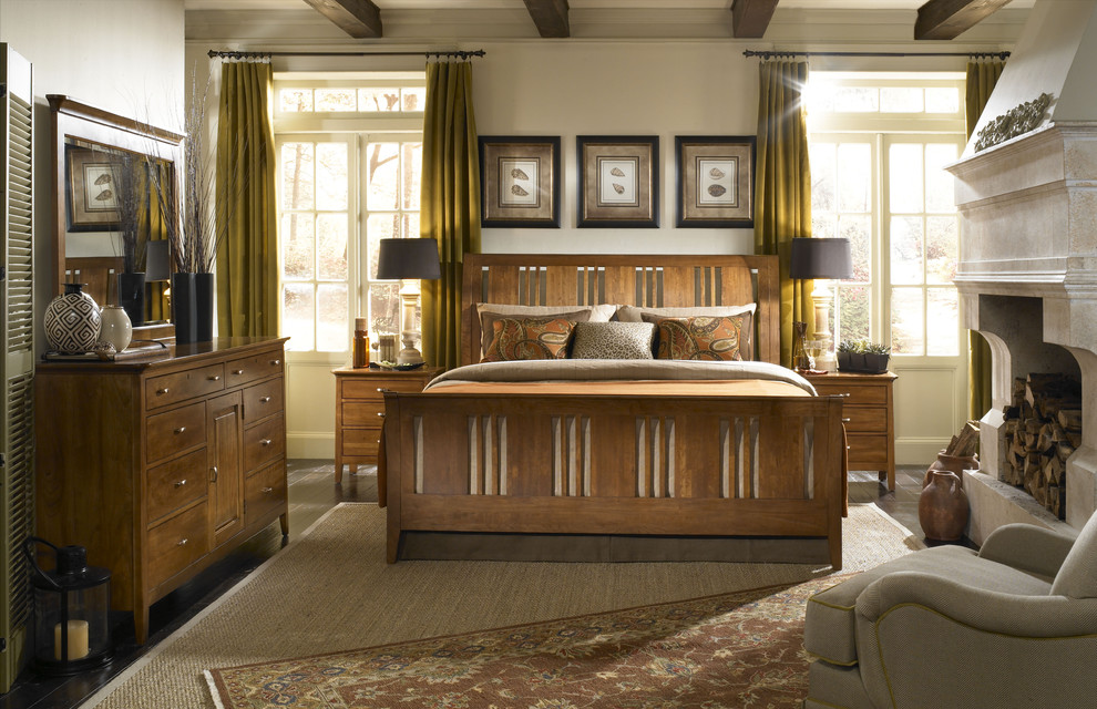 Mission Style Fabric Bedroom Contemporary with Area Rug Bedside Table