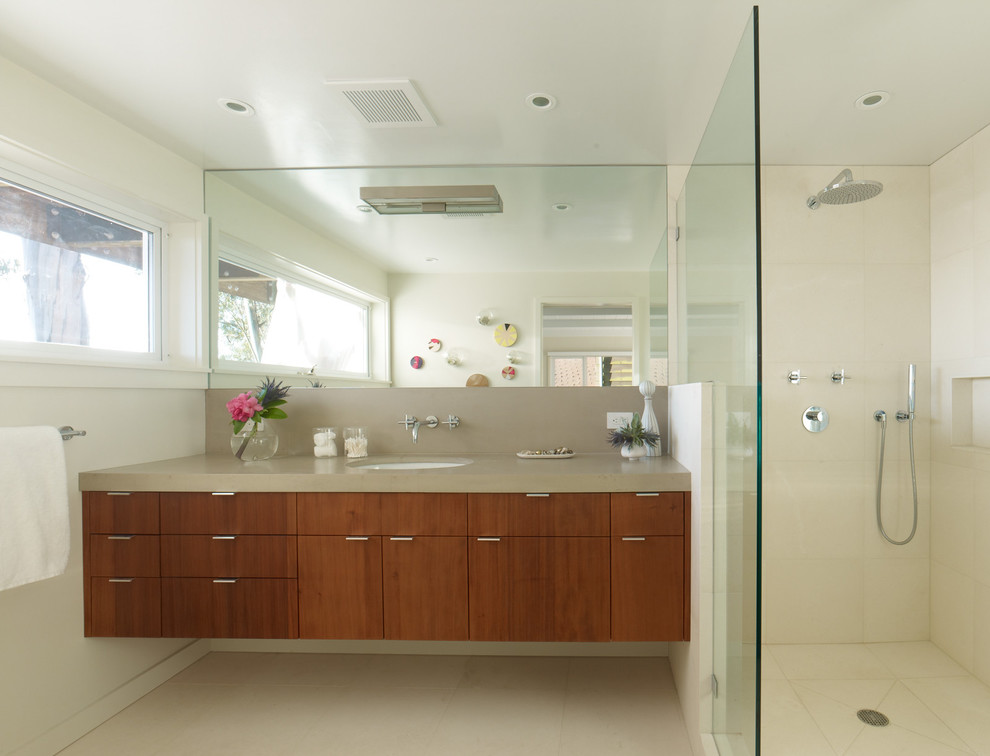 Modern Bathroom Faucets Bathroom Midcentury with Floating Vanity Glass Vase