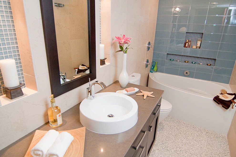 Modern Bathroom Faucets Bathroom Transitional with Accent Tile Blue Tile