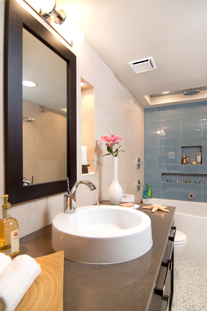 Modern Bathroom Faucets Bathroom Transitional with Accent Tile Blue Tile1